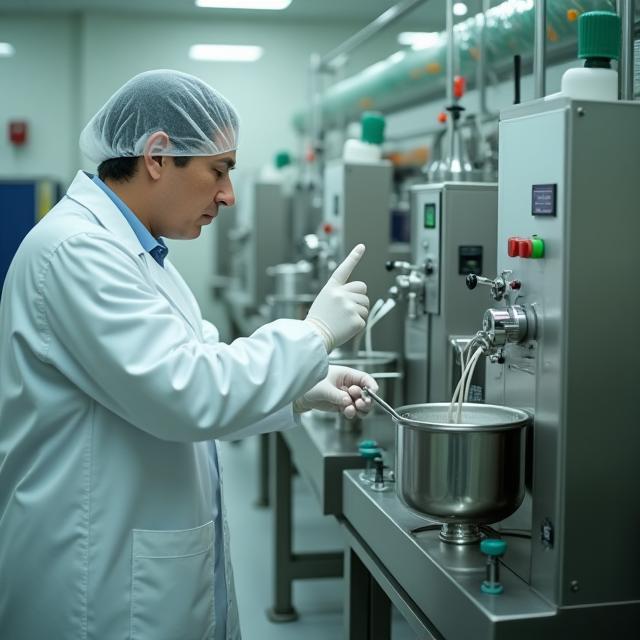 Technician checking a small-batch mixer